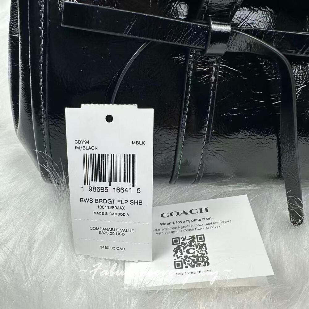 Coach Bridget Flap Shoulder Bag With Bows In Leather CDY94 Silver/Black NWT - Picture 7 of 10